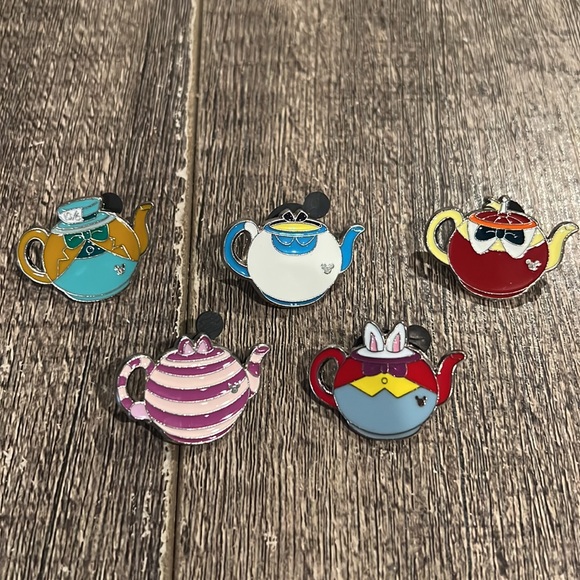 Disney Accessories Disney Pins Alice Teapots Set Of 5 Poshmark
